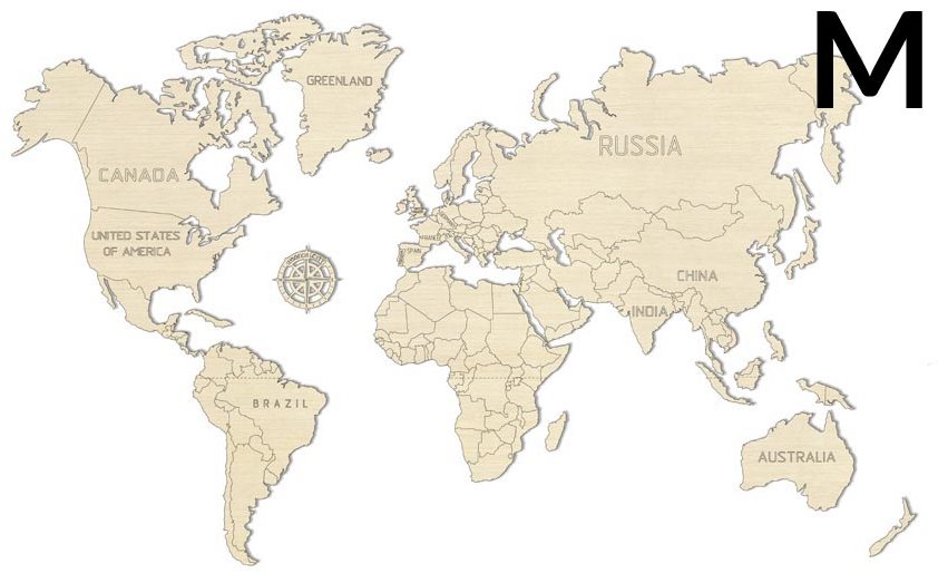 World Wood Map M 38 × 57 cm svet drevená nástenná mapa 3D puzzle EN