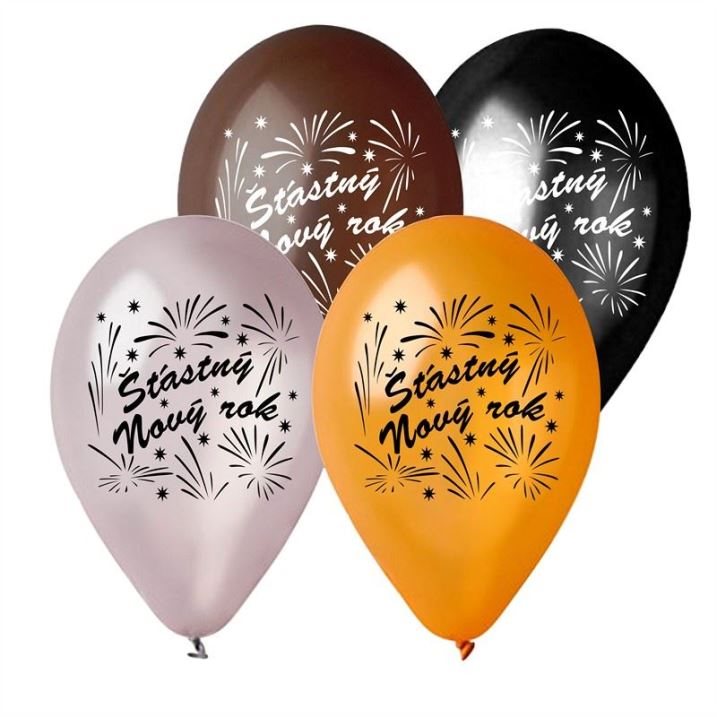 SMART BALLOONS Balóniky metalické 30 cm Šťastný nový rok – Silvester – 5 ks