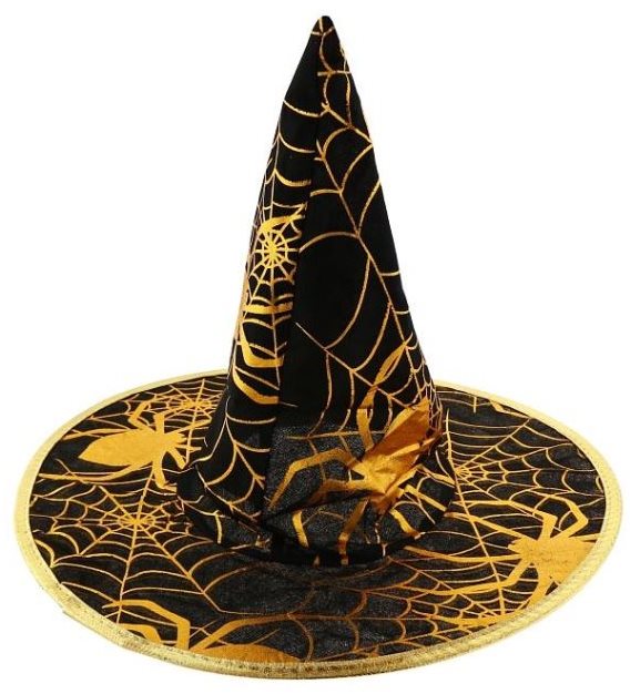 Klobúk Čarodejnica – Čarodejník – Zlatá potlač – Halloween – 32 cm