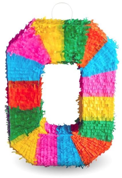Piňata Číslo „0" Farebná – Rozbíjacia, 50 × 35 × 7,5 cm
