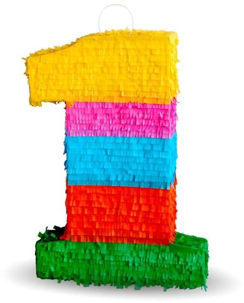 Piňata Číslo „1" Farebná – Rozbíjacia, 50 × 35 × 7,5 cm