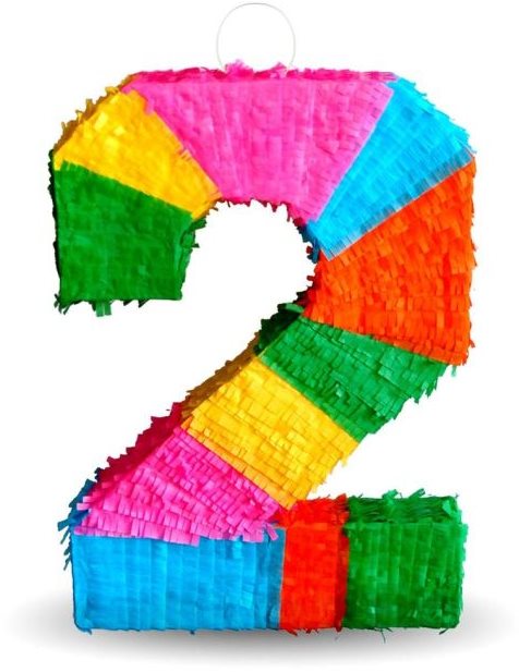 Piňata Číslo „2" Farebná – Rozbíjacia, 50 × 35 × 7,5 cm