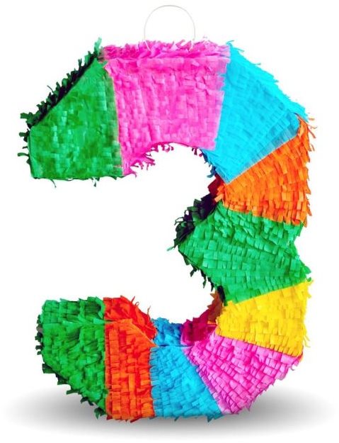 Piňata Číslo „3" Farebná – Rozbíjacia, 50 × 35 × 7,5 cm
