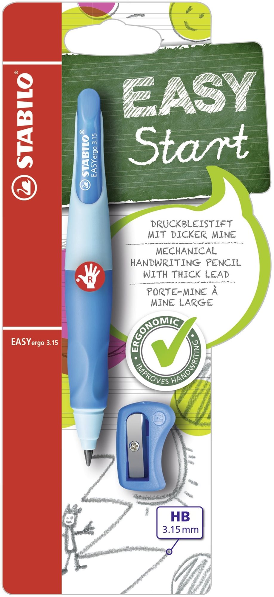 STABILO EASYergo, 3,15 mm R, tmavo/svetlomodrá + strúhadlo