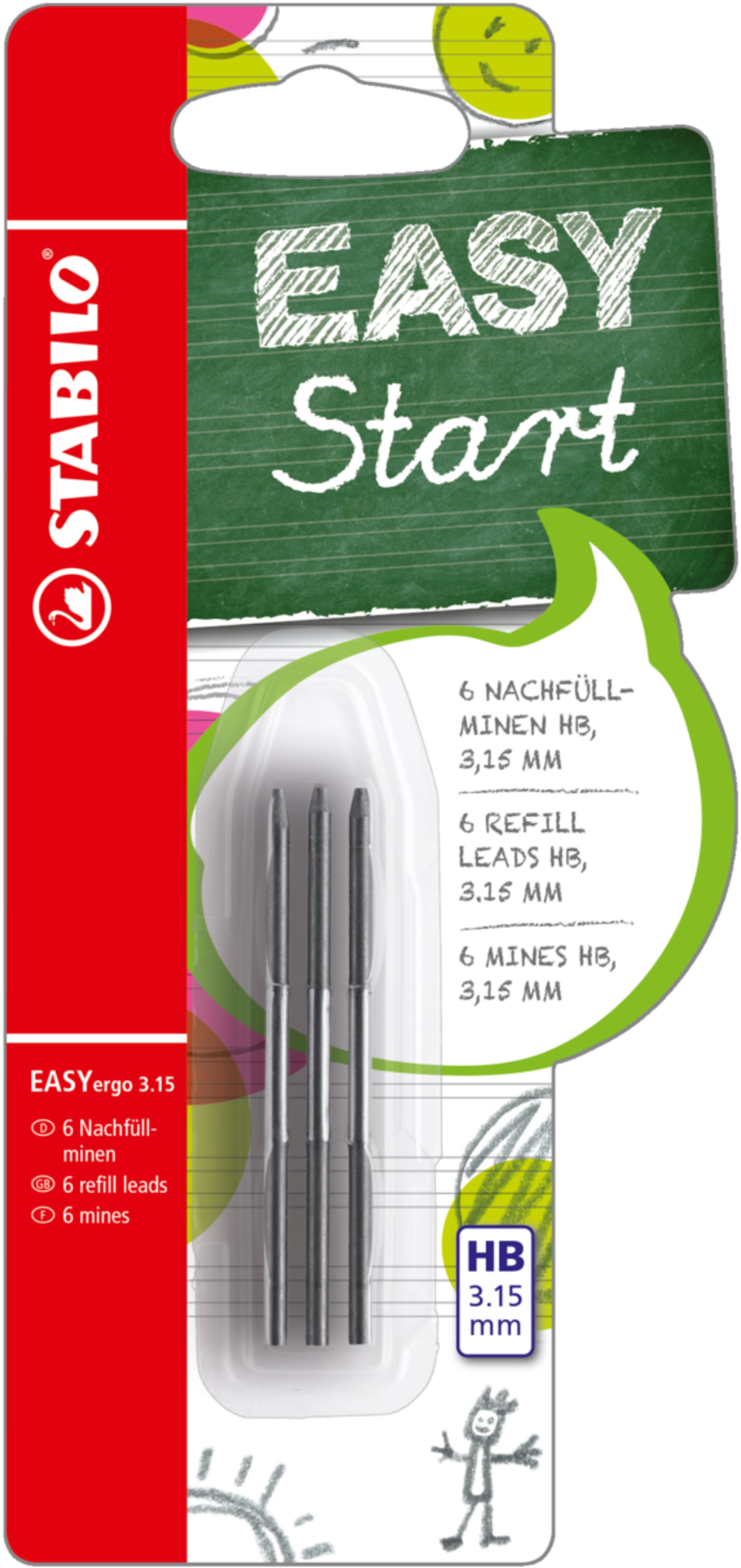 STABILO EASYergo 3.15, Náhradné tuhy HB, 6 ks, Blister