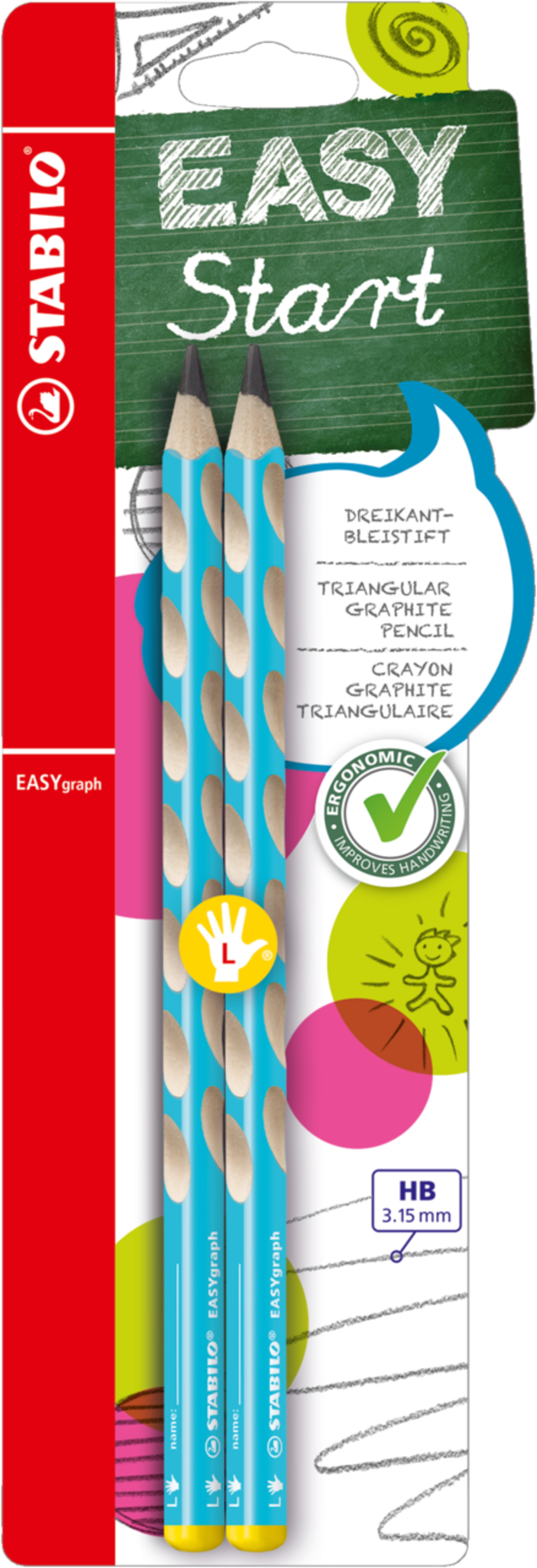 STABILO EASYgraph L HB, modrá, 2 ks, Blister
