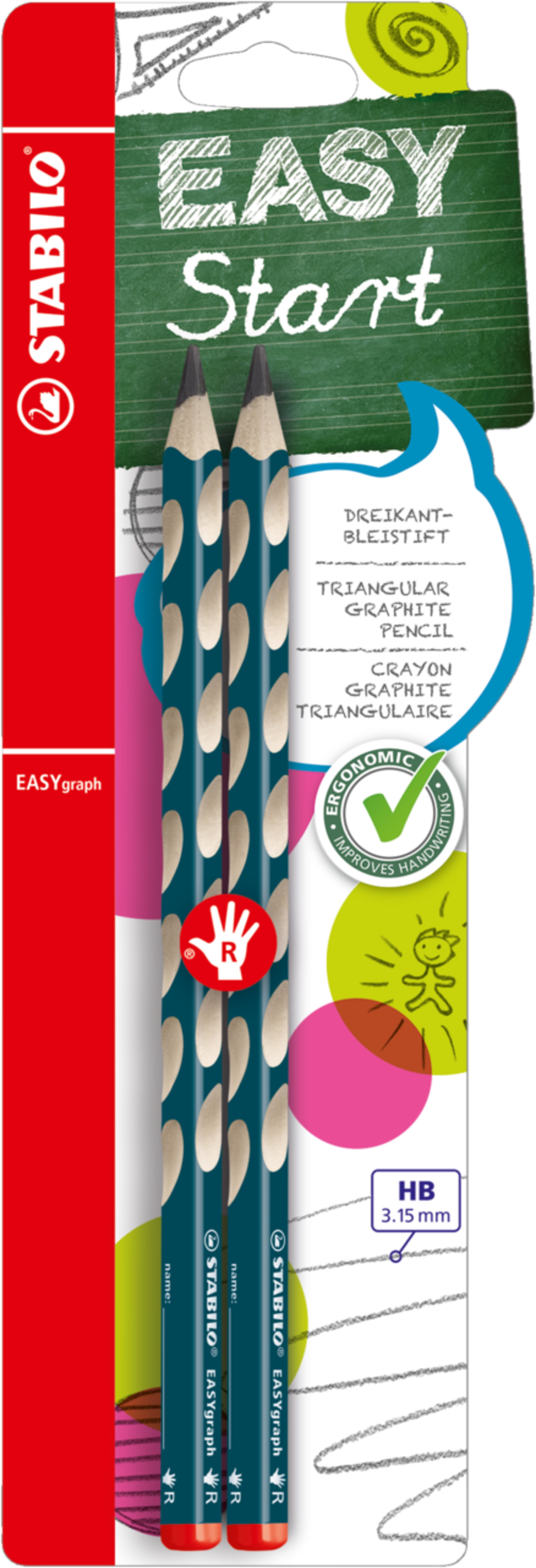 Stabilo EASYgraph R HB petrolejová, 2 ks, Blister