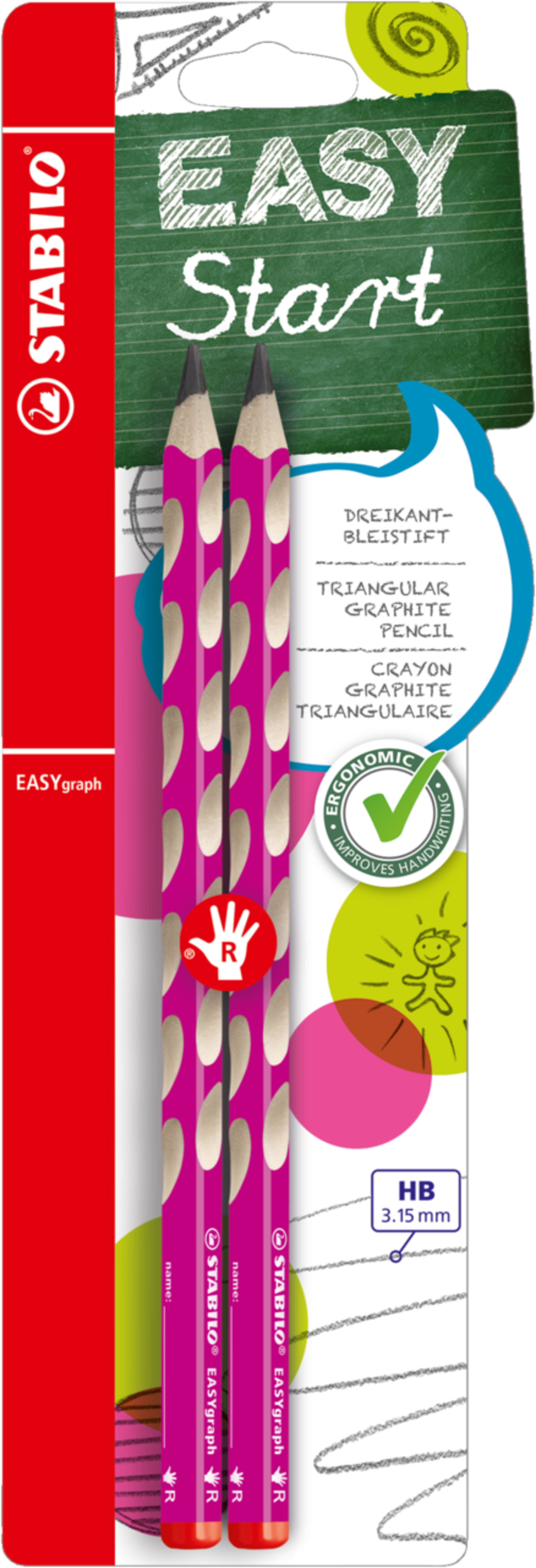 Stabilo EASYgraph R HB, ružová, 2 ks, Blister