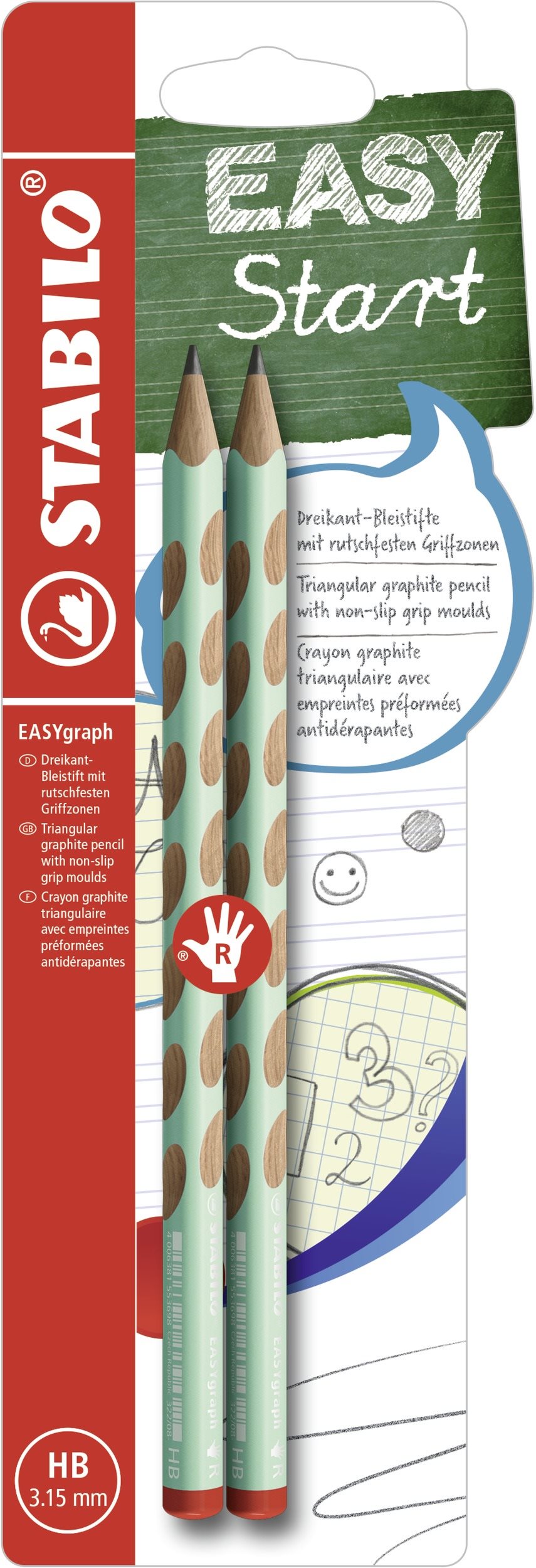 STABILO EASYgraph R Pastel Edition HB, zelená, 2 ks, Blister