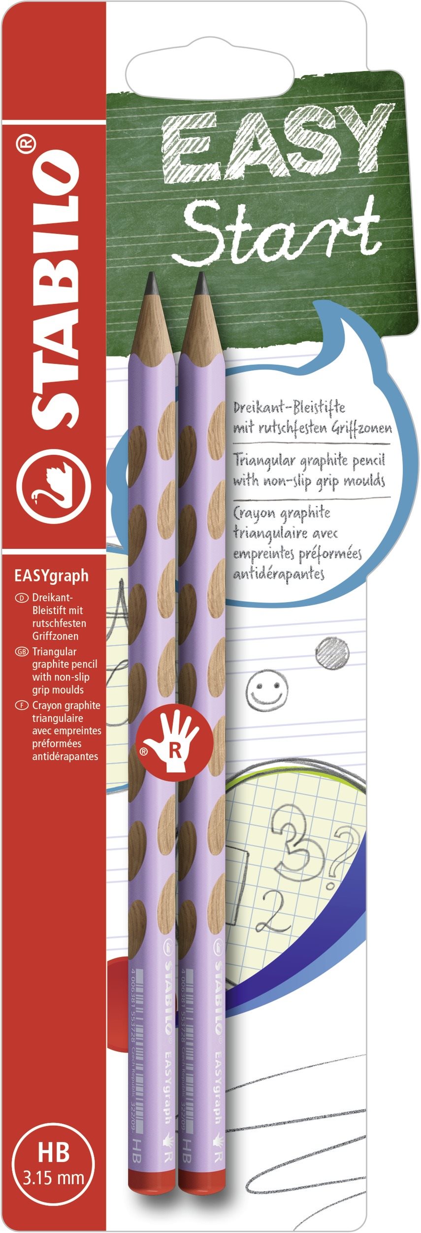 Stabilo EASYgraph R Pastel Edition HB, fialová, 2 ks, Blister