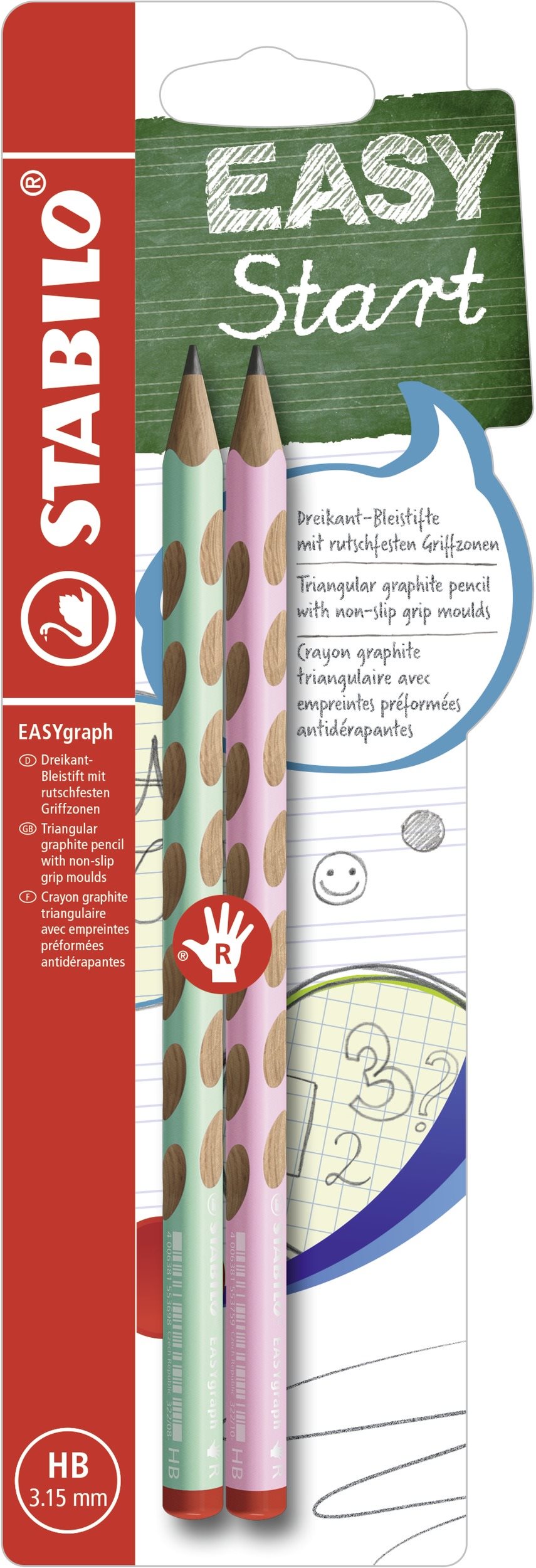Stabilo EASYgraph R Pastel Edition HB, zelená/ružová, 2 ks, Blister
