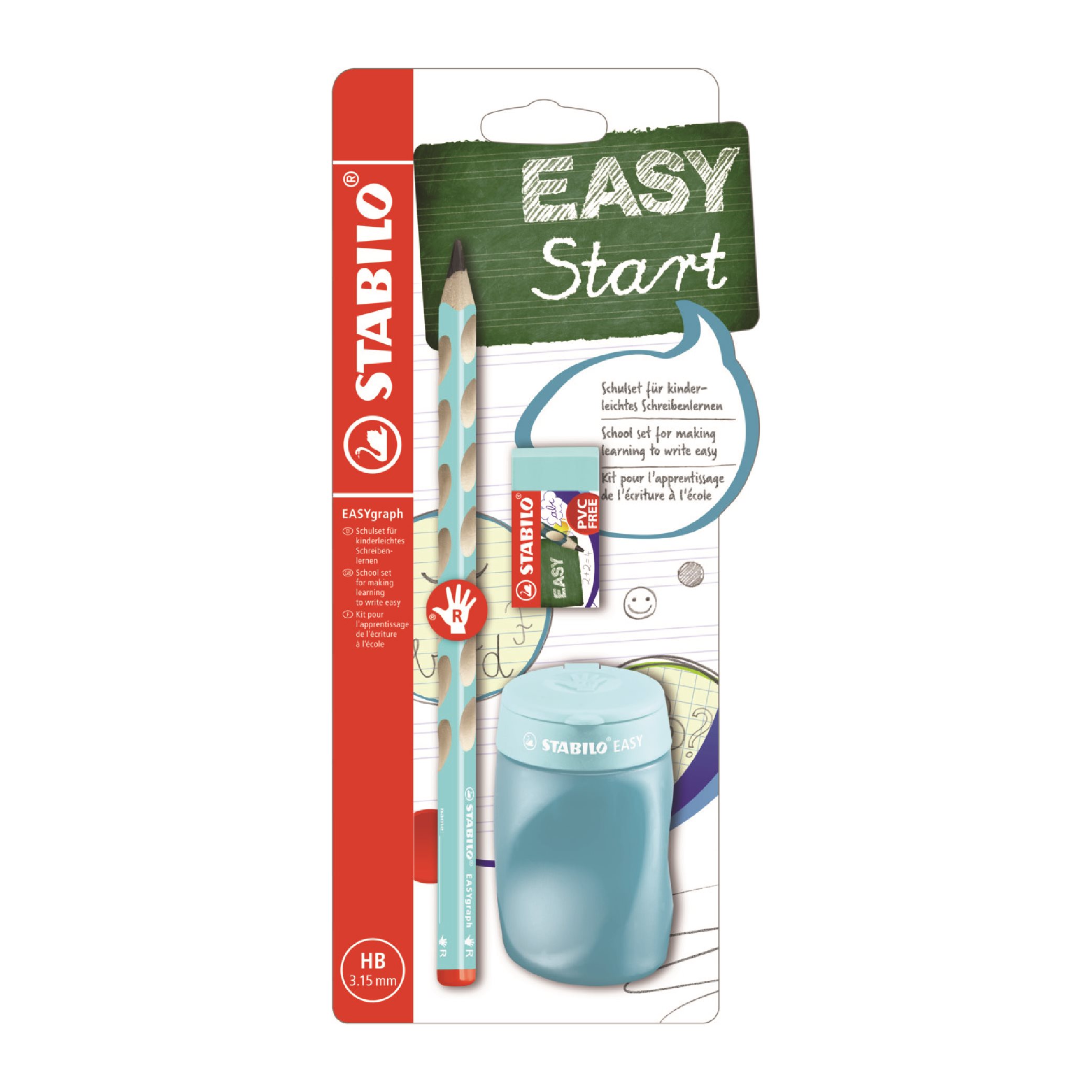 STABILO EASYgraph, školská sada modrá R, so strúhadlom a gumou