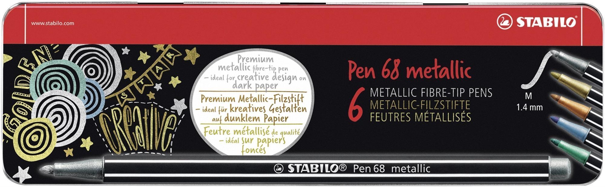 STABILO Pen 68 metallic, 6 ks, kovové puzdro