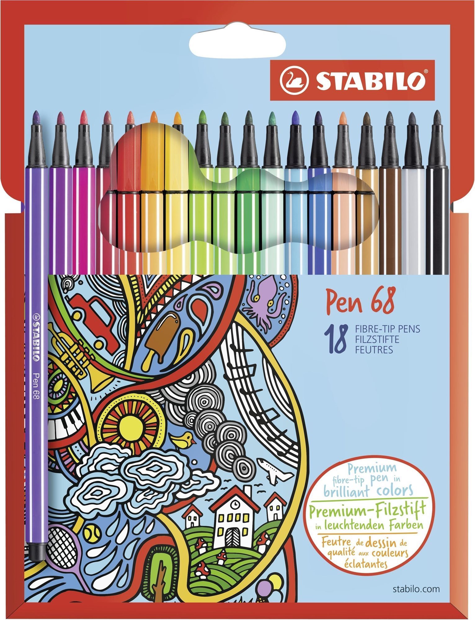 STABILO Pen 68, 18 ks, kartónové puzdro