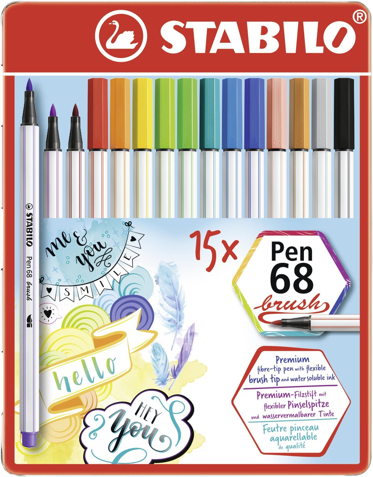 STABILO Pen 68 brush, 15 ks, kovové puzdro