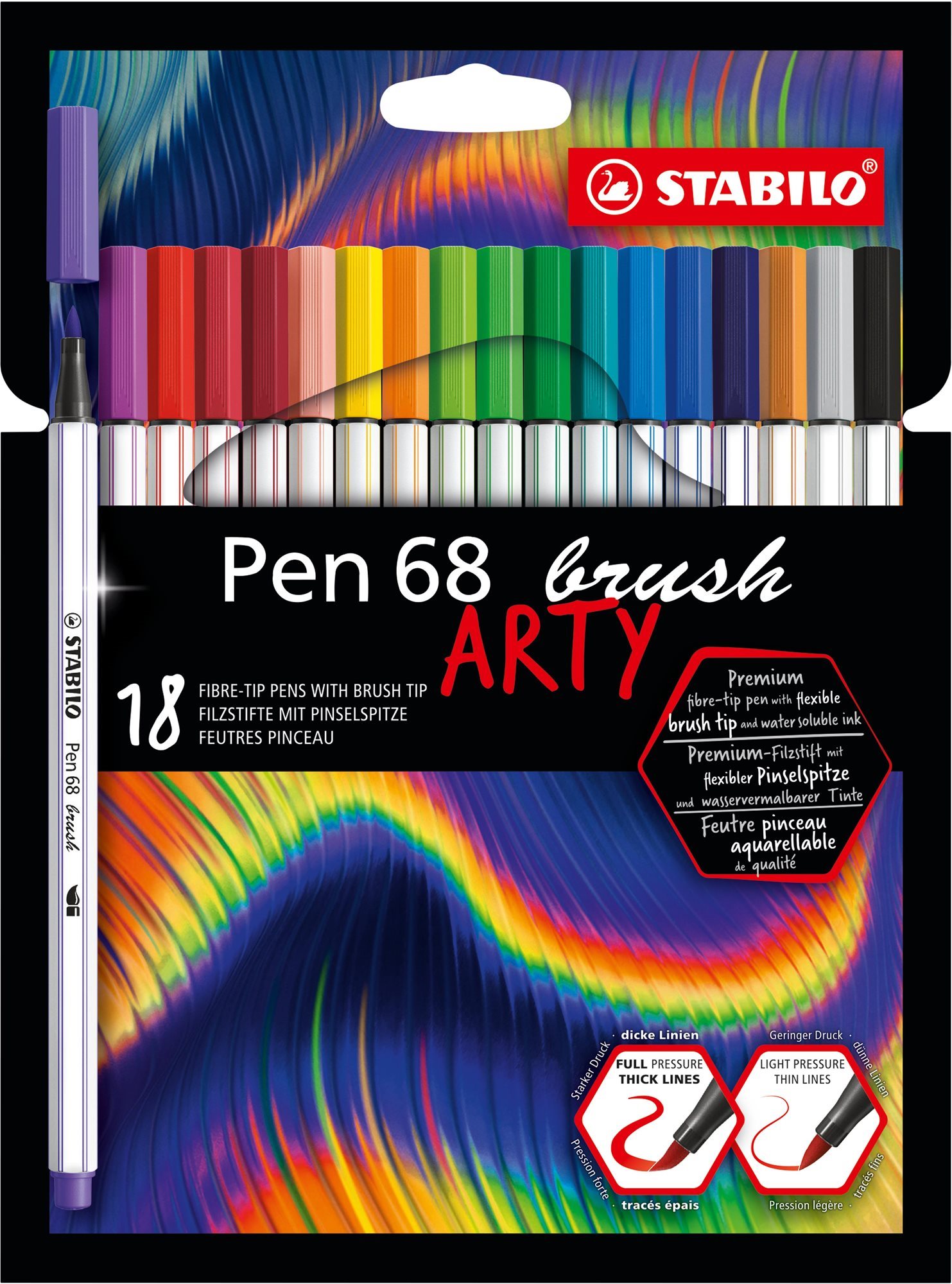 STABILO Pen 68 brush, 18 ks, puzdro „ARTY“