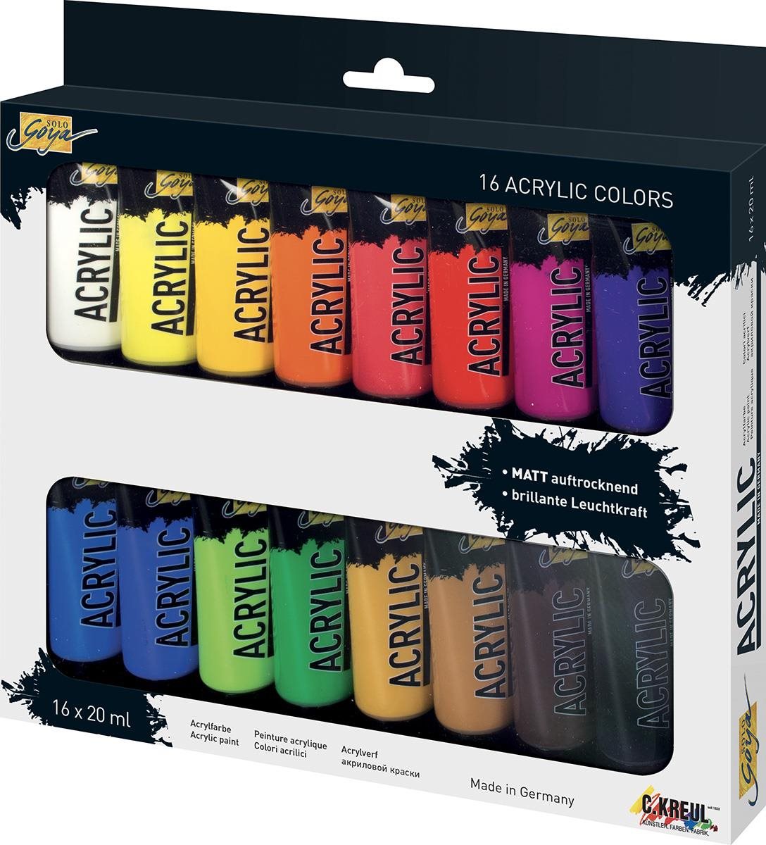 KREUL Solo goya Sada akrylových farieb, 16 farieb, 20 ml v tube