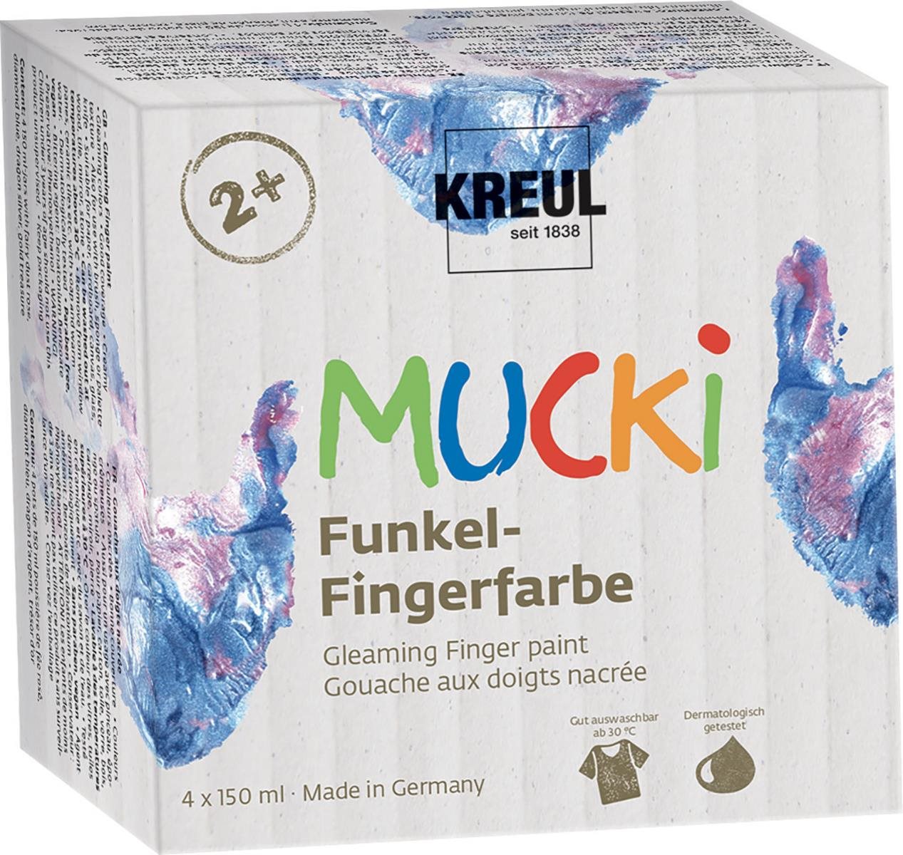 KreulL „Mucki" Súprava prstových farieb blýskavé farby, 4 farby