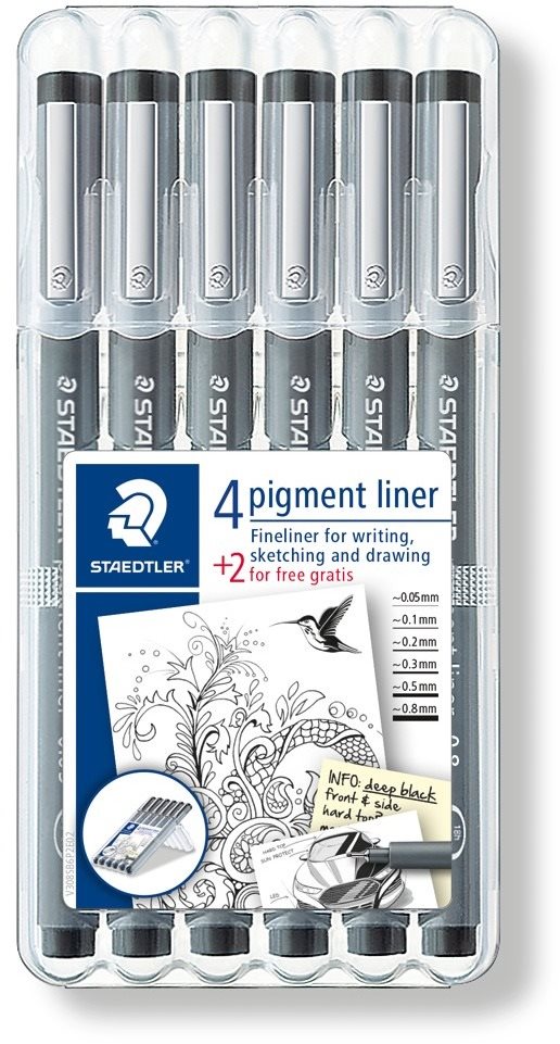 Staedtler Pigment Liner čierny, 6 veľkostí hrotu