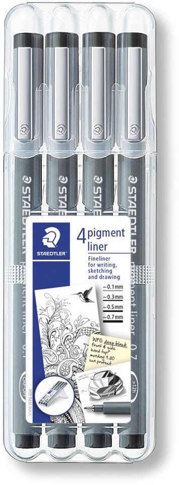 Staedtler Pigment Liner čierny, 4 veľkosti hrotu