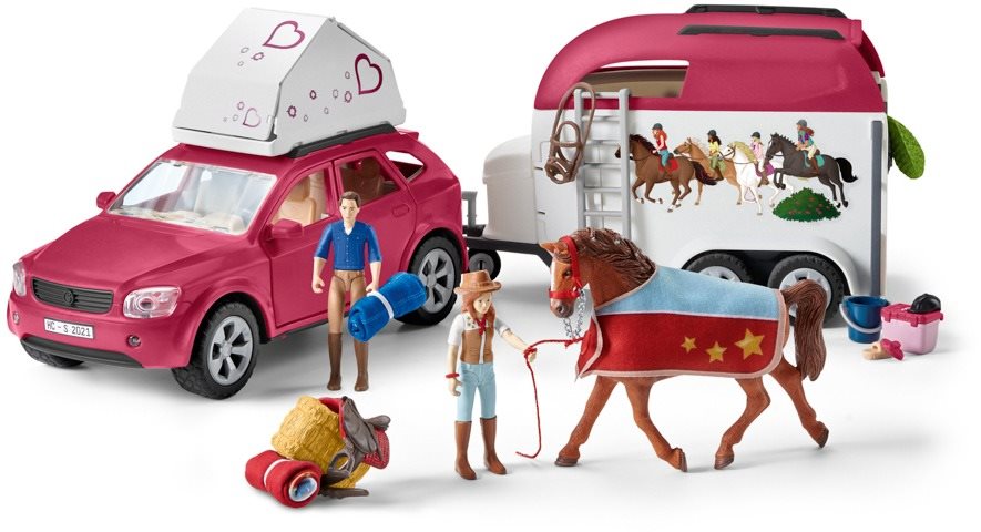 Schleich Dobrodružné auto s prívesom a koňom 42535