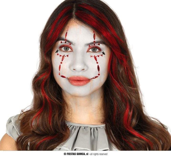 Nalepovacie kamienky na tvár – klaun – halloween