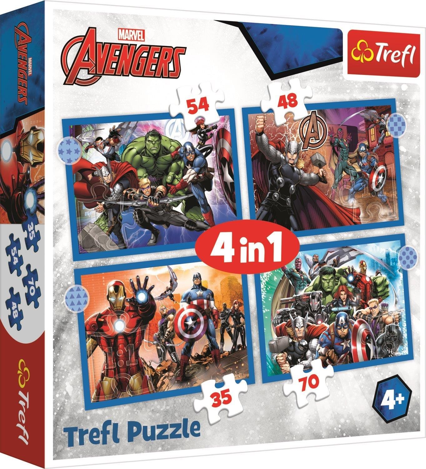 Trefl Puzzle Statoční Avengers 4 v 1 (35, 48, 54, 70 dielikov)
