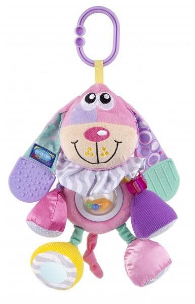 Playgro Závesný psík s hryzadlami ružový