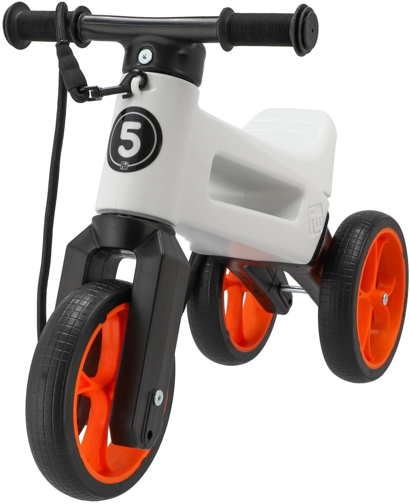 Teddies Odrážadlo FUNNY WHEELS Rider SuperSport biele/oranž 2 v 1 + popruh