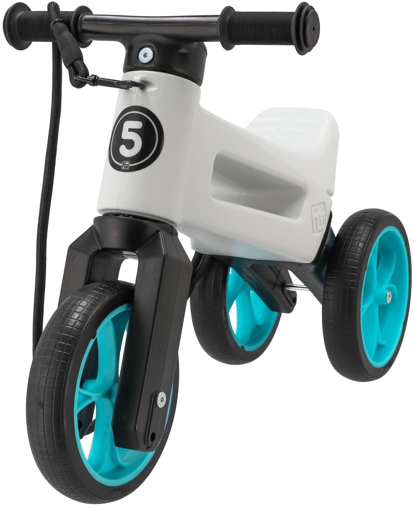 Teddies Odrážadlo FUNNY WHEELS Rider SuperSport biele/tyrkys 2 v 1 + popruh