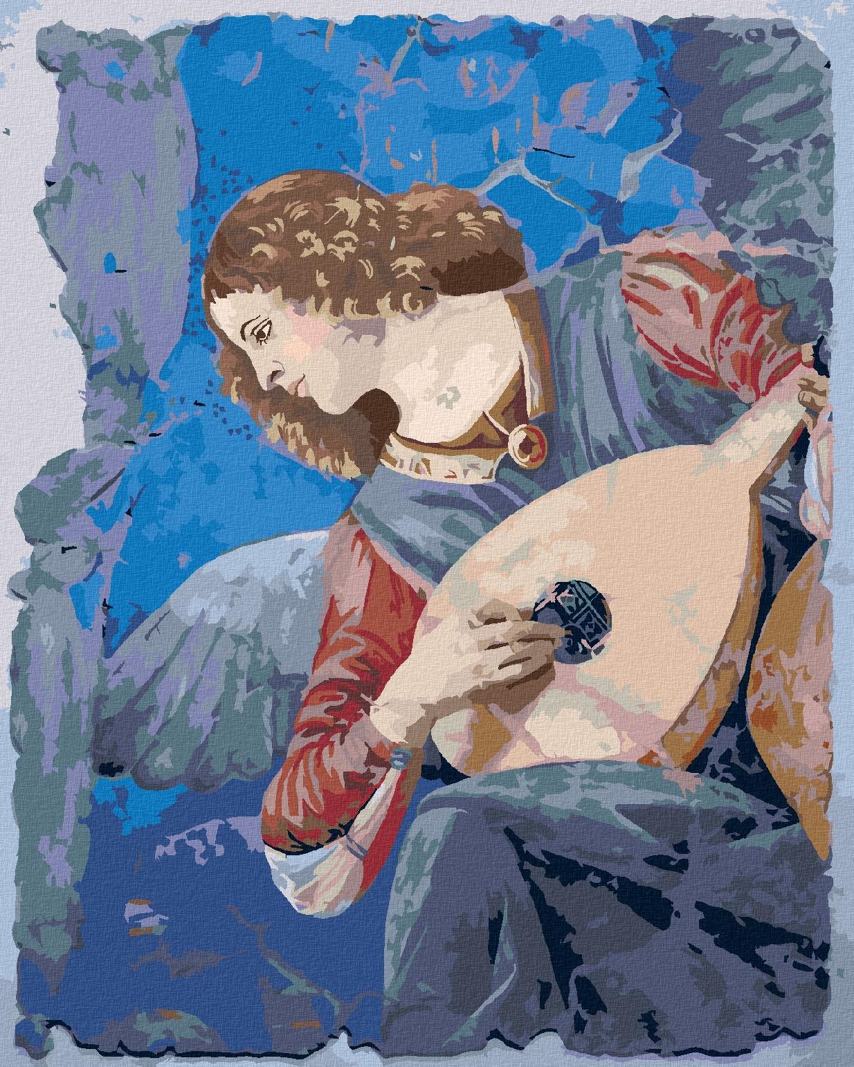 Maľovanie podľa čísiel – Anjel hrajúci na lutnu (Melozzo da Forli), 80 × 100 cm, bez rámu a bez napnutia plátna