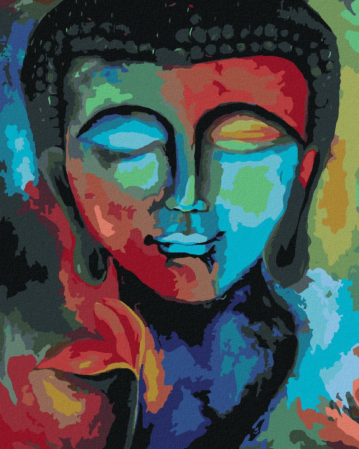 Maľovanie podľa čísel – Farebný Budha a kvety, 40 × 50 cm, napnuté plátno na rám
