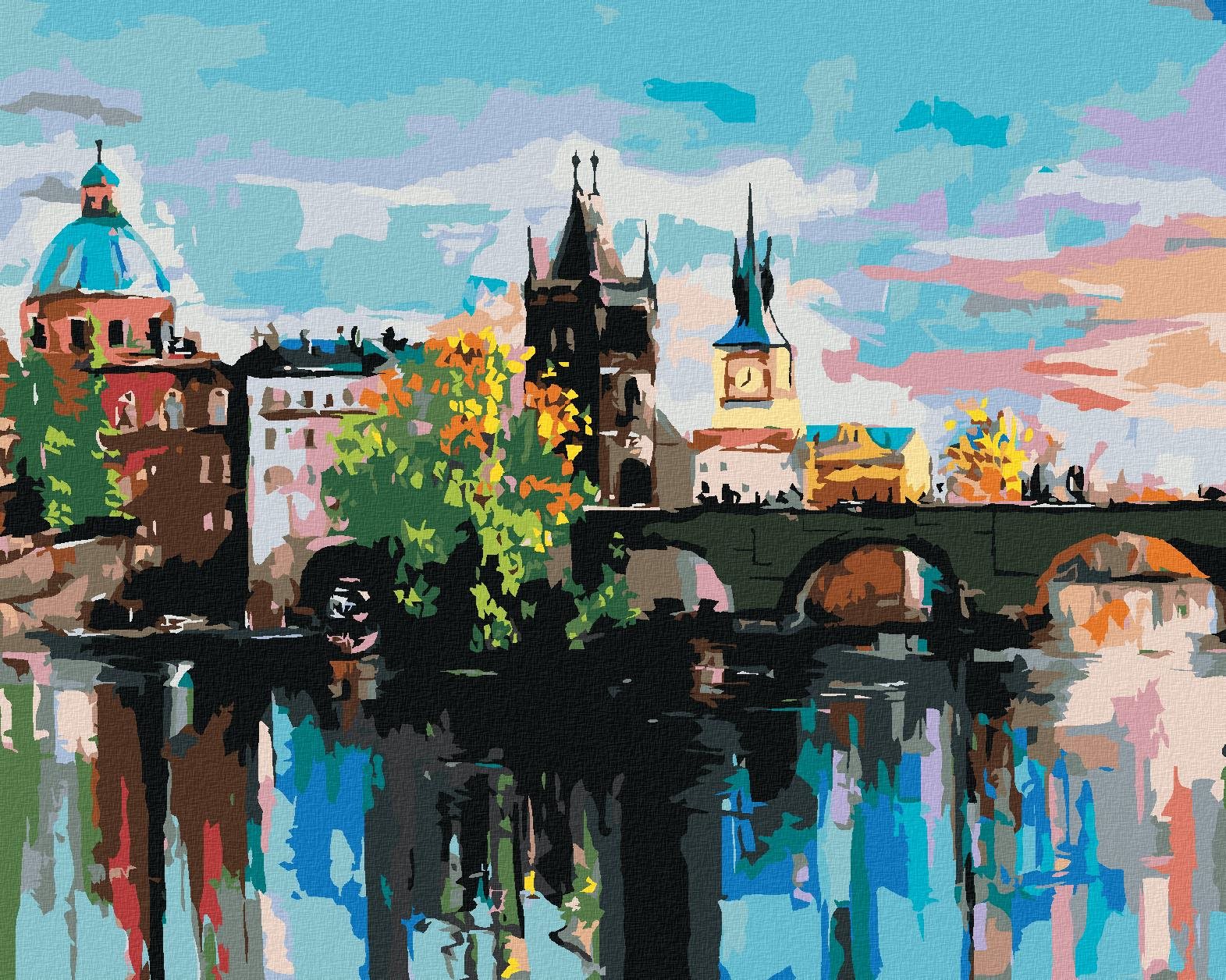 Maľovanie podľa čísel – Farebný Karlov most, 40 × 50 cm, bez rámu a bez napnutého plátna