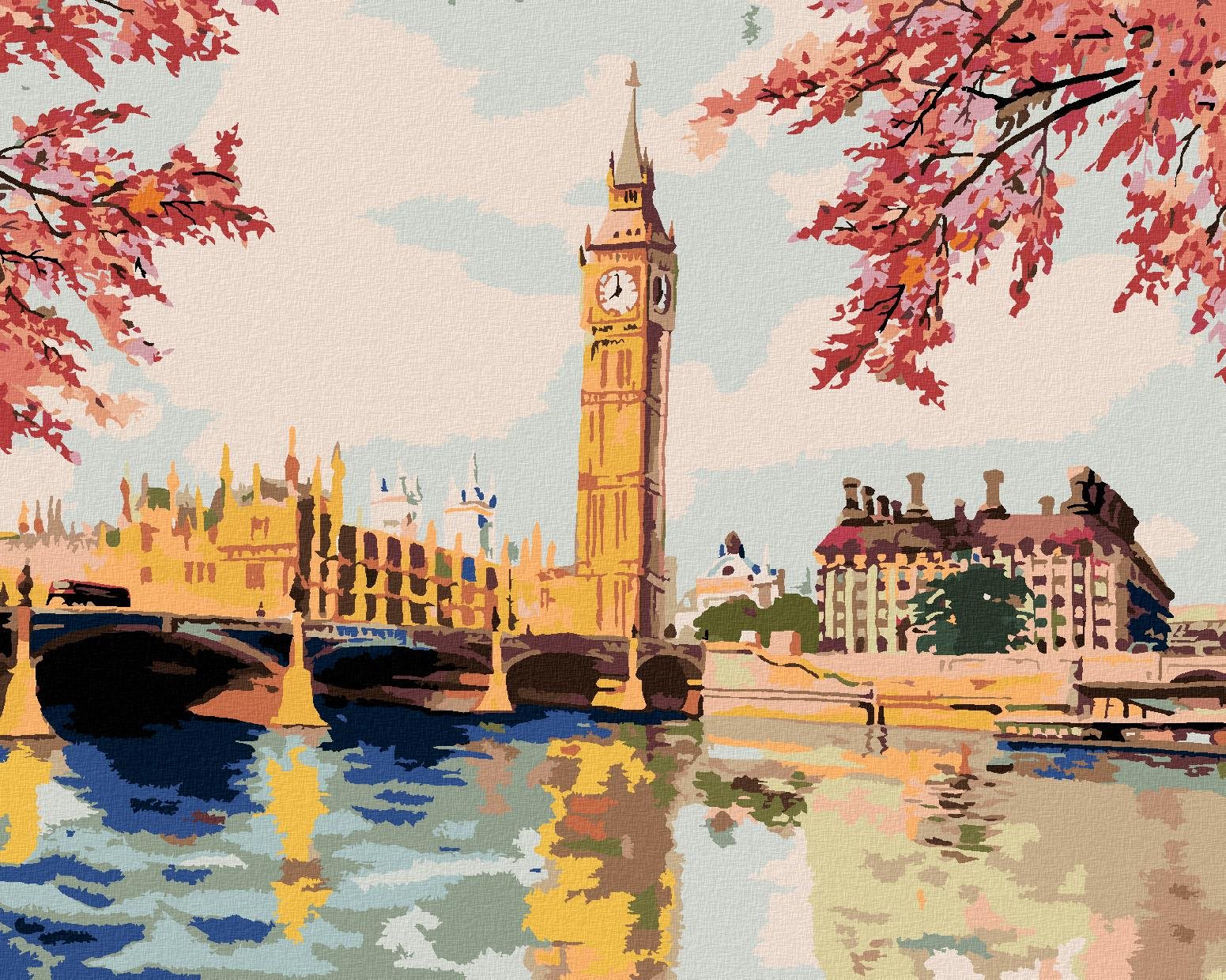 Maľovanie podľa čísel – Big Ben na jeseň, 40 × 50 cm, bez rámu a bez napnutého plátna