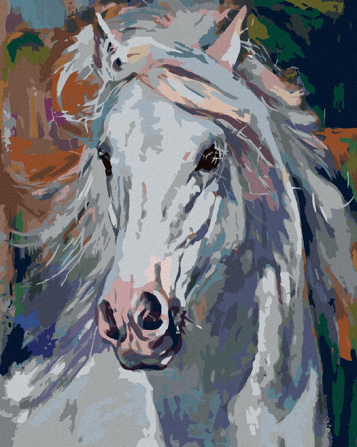 Maľovanie podľa čísel – Biely kôň s rozviatou hrivou 40 × 50 cm, vypnuté plátno na rám