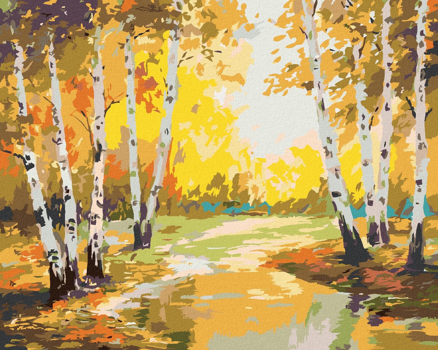 Maľovanie podľa čísel – Brezy a potôčik, 40 × 50 cm, napnuté plátno na rám