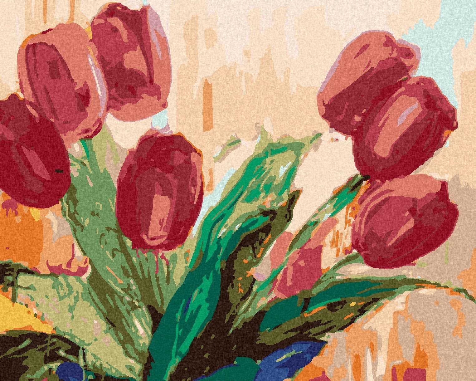 Maľovanie podľa čísel – Červené tulipány, 40 × 50 cm, napnuté plátno na rám