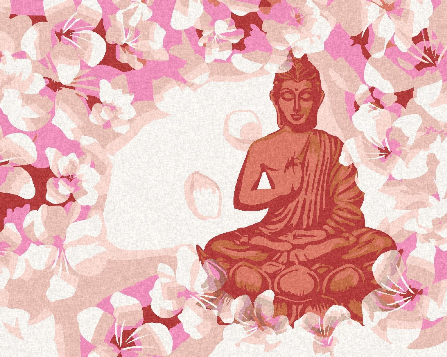 Maľovanie podľa čísel – Červený Budha s kvetinami, 40 × 50 cm, napnuté plátno na rám