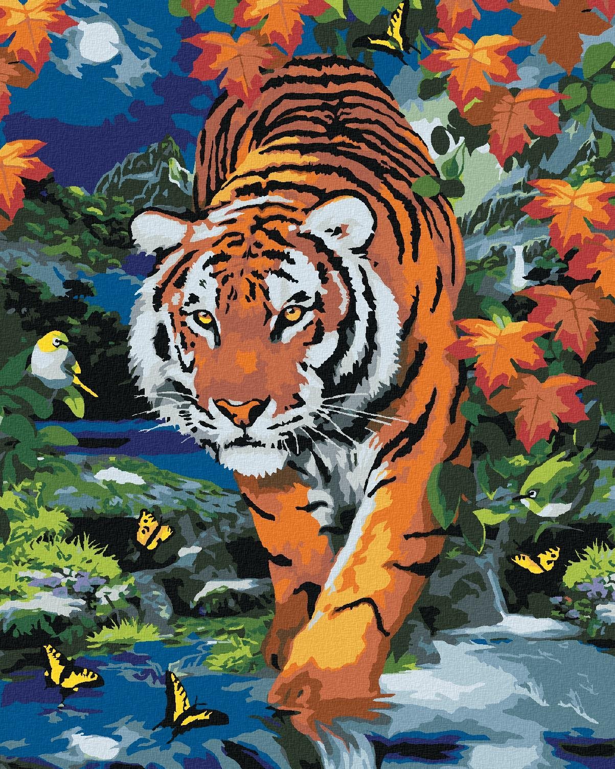 Maľovanie podľa čísel – Číhajúci tiger a spln (Howard Robinson), 40 × 50 cm, napnuté plátno na rám