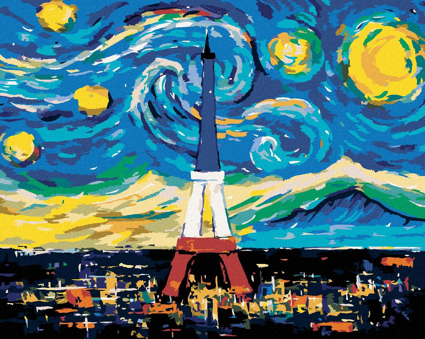 Maľovanie podľa čísel – Eiffelova veža podľa Vincenta van Gogha, 80 × 100 cm, bez rámu a bez napnutia plátna