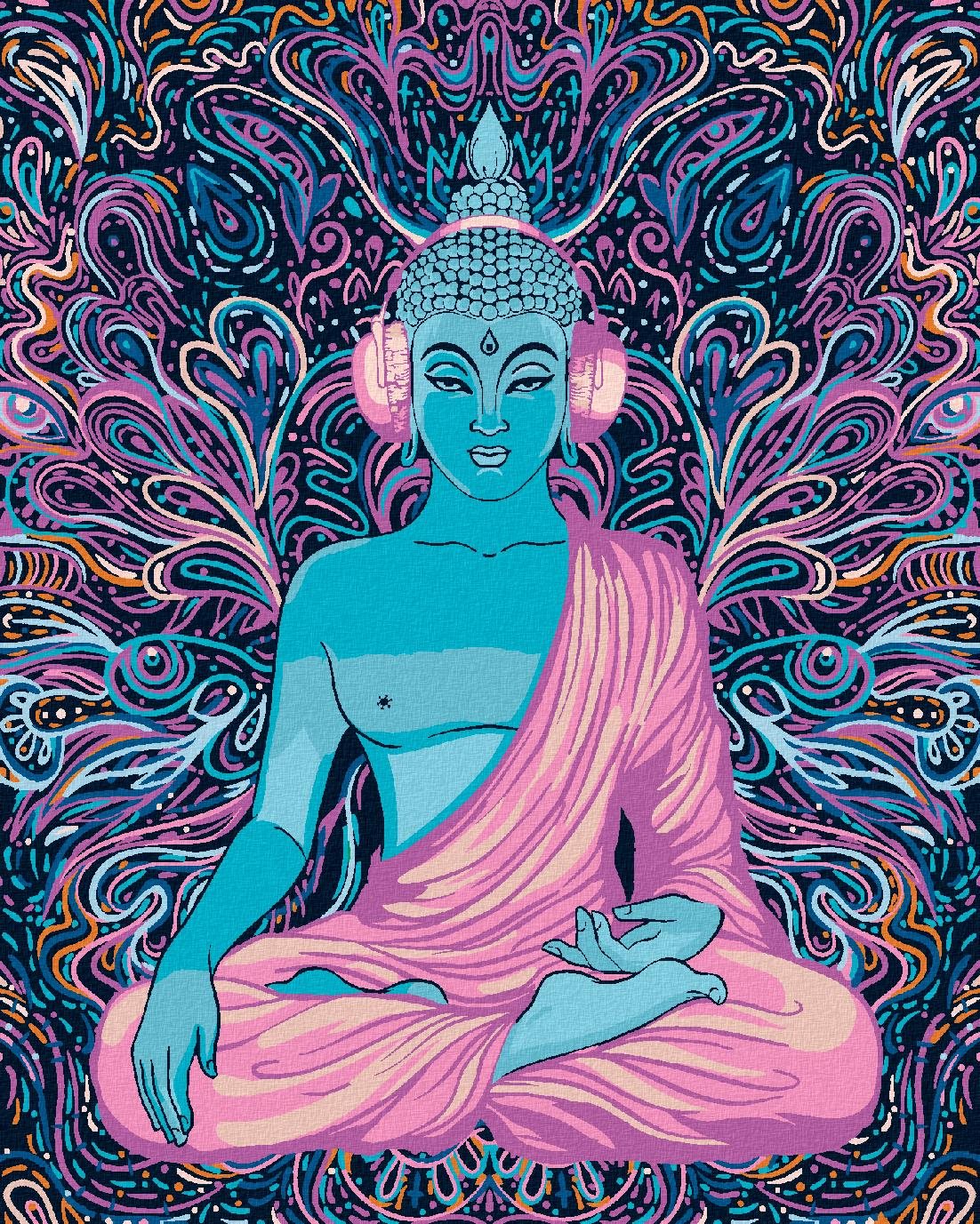 Maľovanie podľa čísel – Fialový Budha, 40 × 50 cm, napnuté plátno na rám