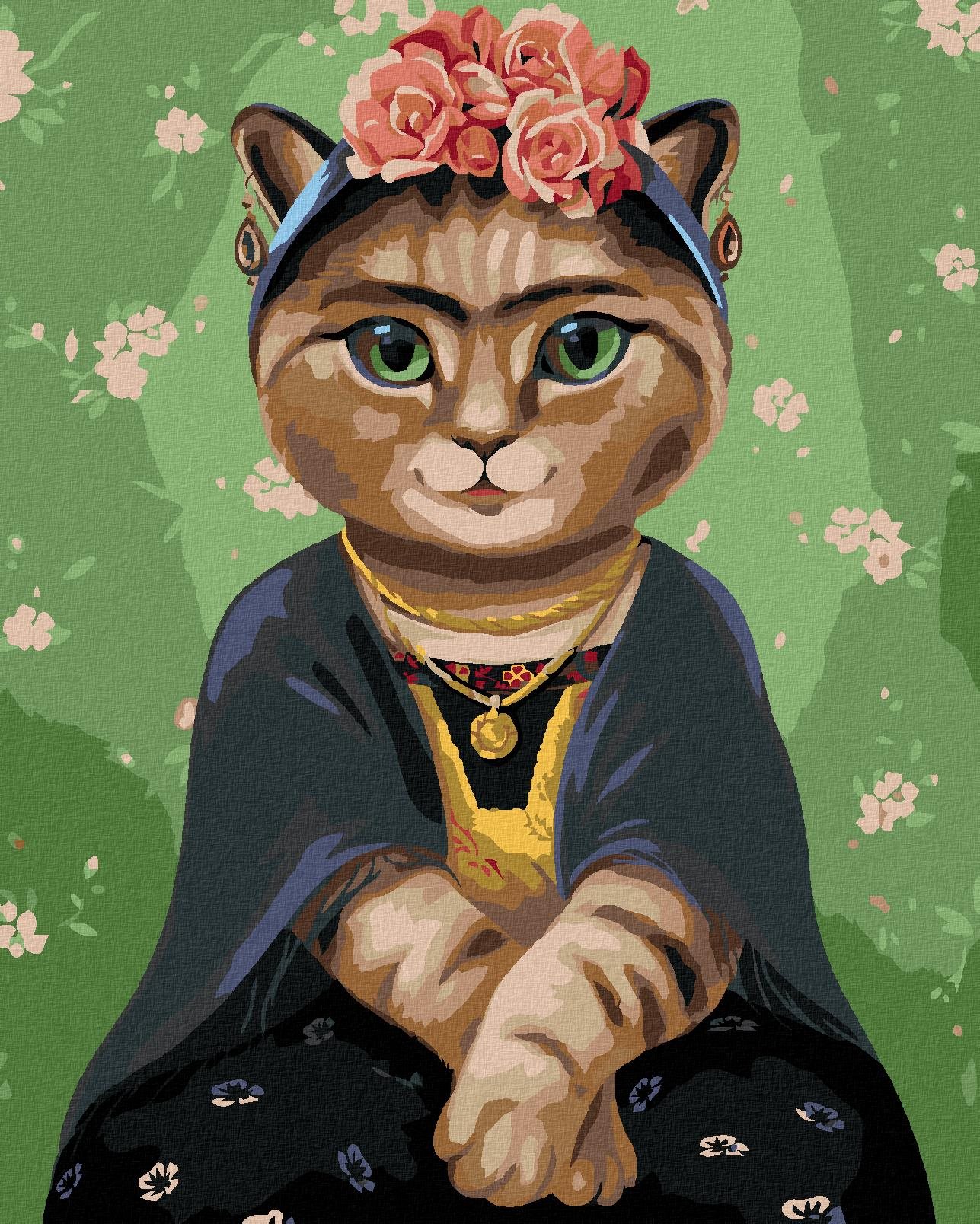 Maľovanie podľa čísel – Frida Kahlo ako mačka, 80 × 100 cm, napnuté plátno na rám