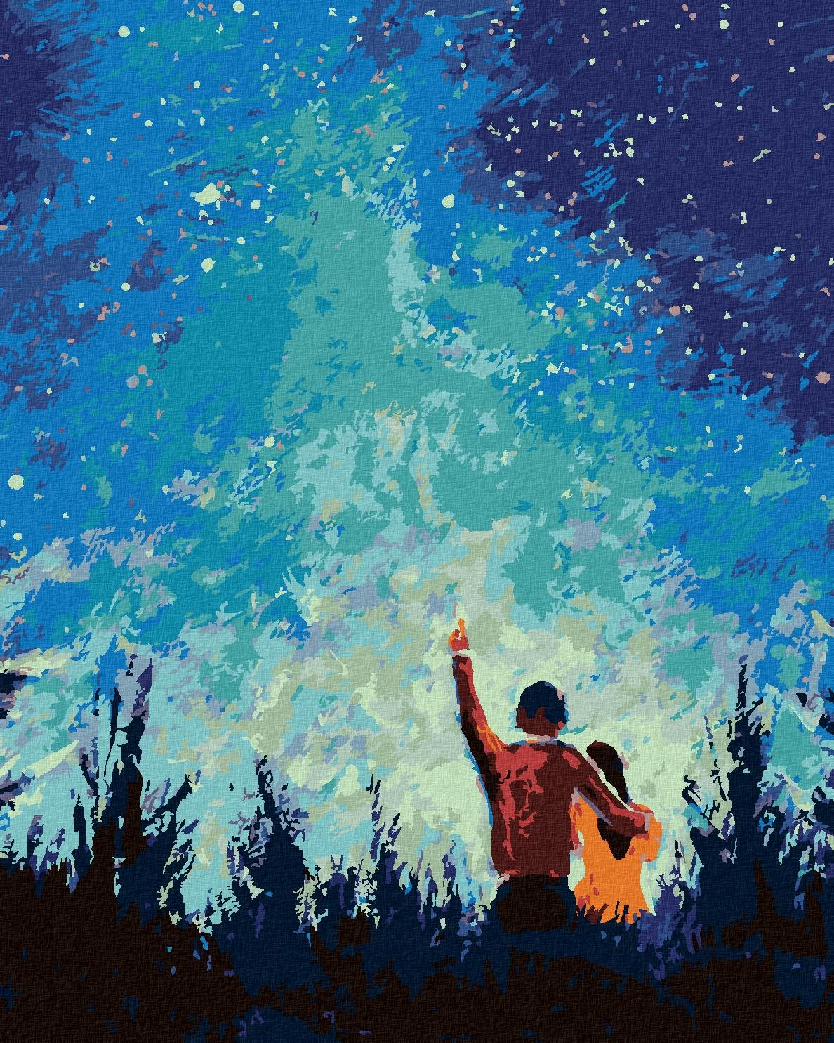 Maľovanie podľa čísel – Hviezdna noc a mladý pár, 80 × 100 cm, napnuté plátno na rám