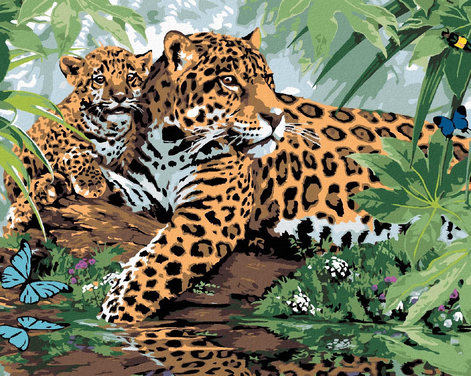 Maľovanie podľa čísel – Jaguár s mláďaťom pri vode (Howard Robinson), 80 × 100 cm, napnuté plátno na rám