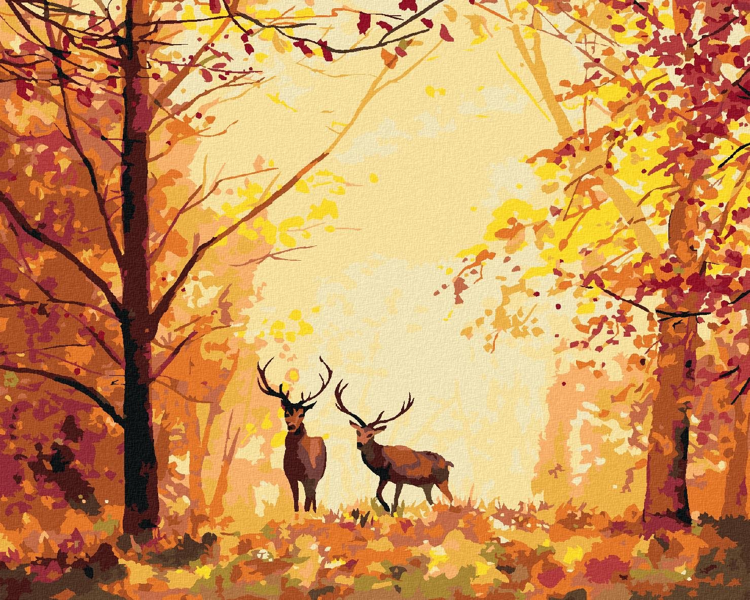Maľovanie podľa čísel – Jelene v lese, 80 × 100 cm, bez rámu a bez napnutia plátna