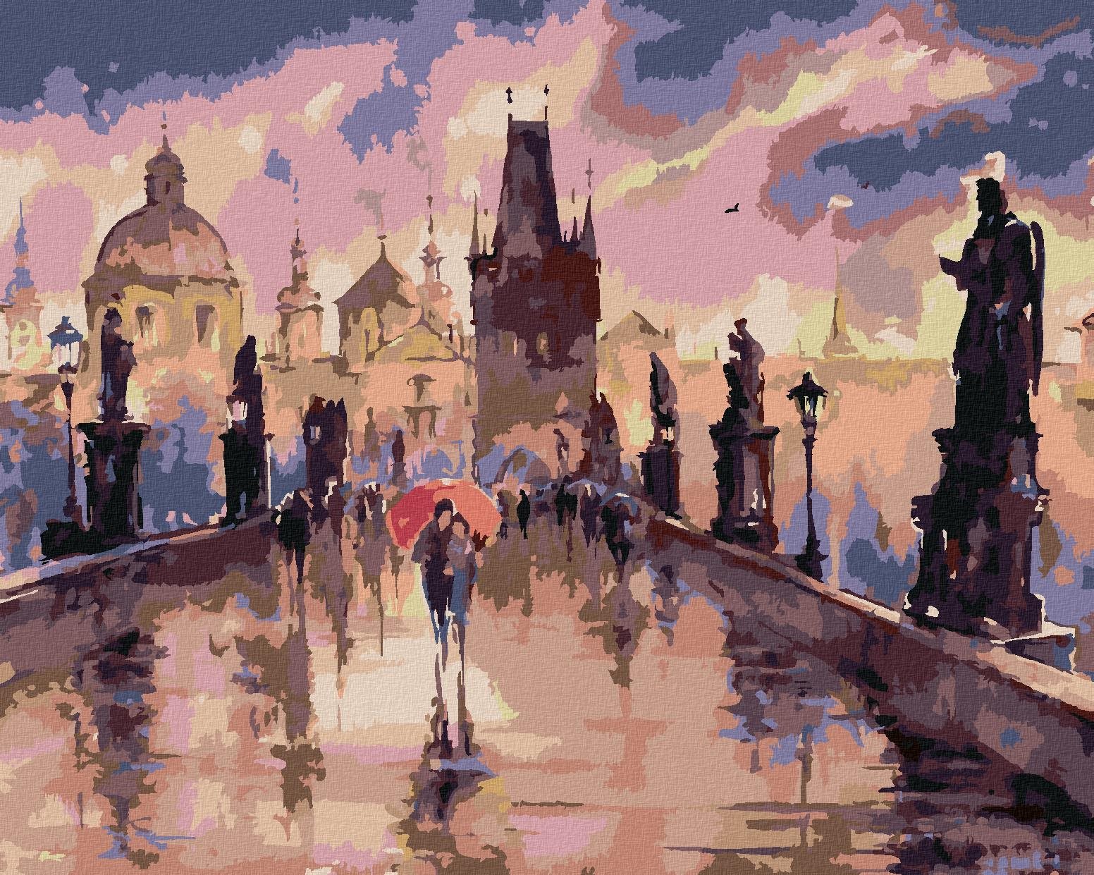 Maľovanie podľa čísel – Karlov most v daždi, 40 × 50 cm, napnuté plátno na rám