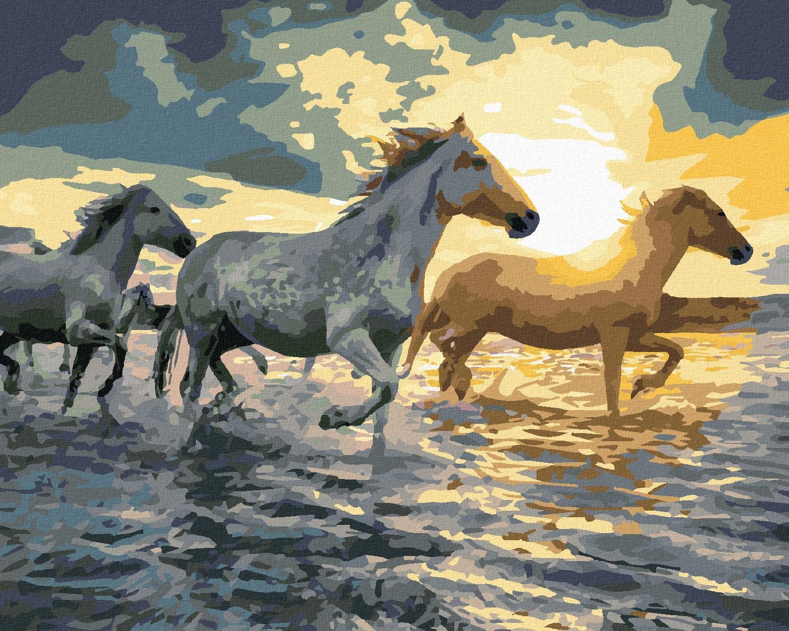 Maľovanie podľa čísel - Kone vo vode, 40 x 50 cm, bez rámu a napnutého plátna