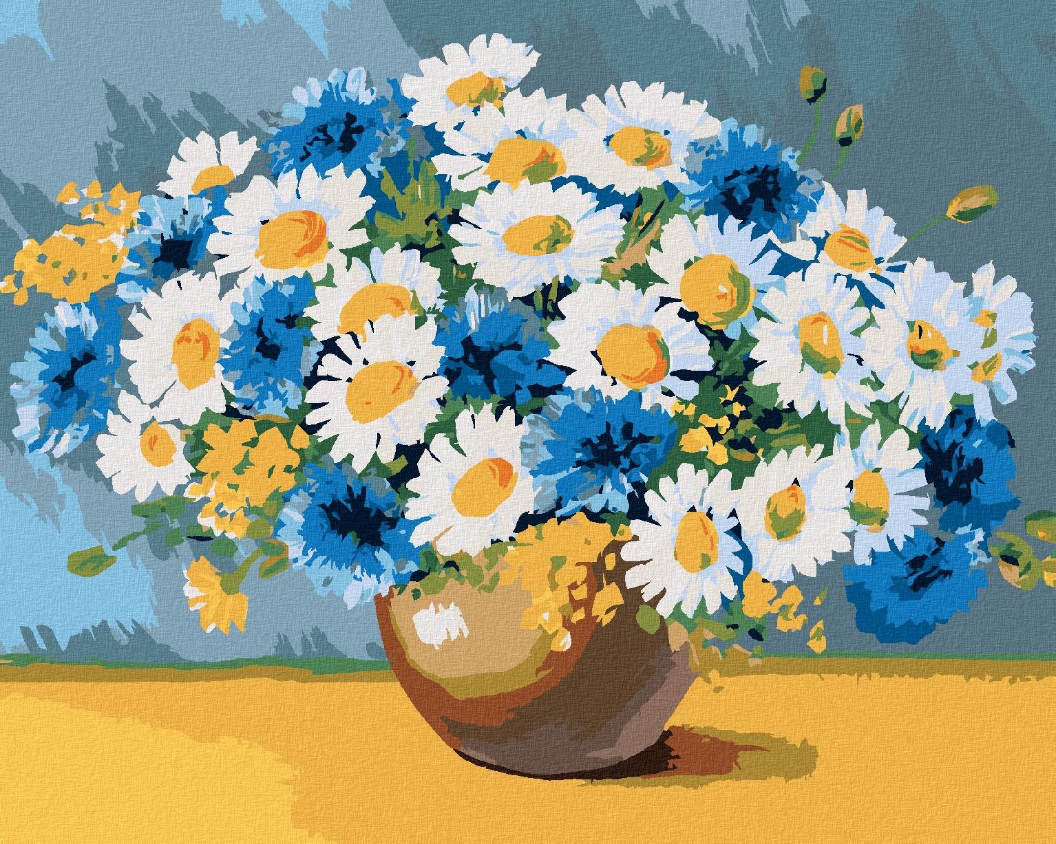 Maľovanie podľa čísel - Margaréty s jarnými kvetinami, 40 x 50 cm, napnuté plátno na ráme