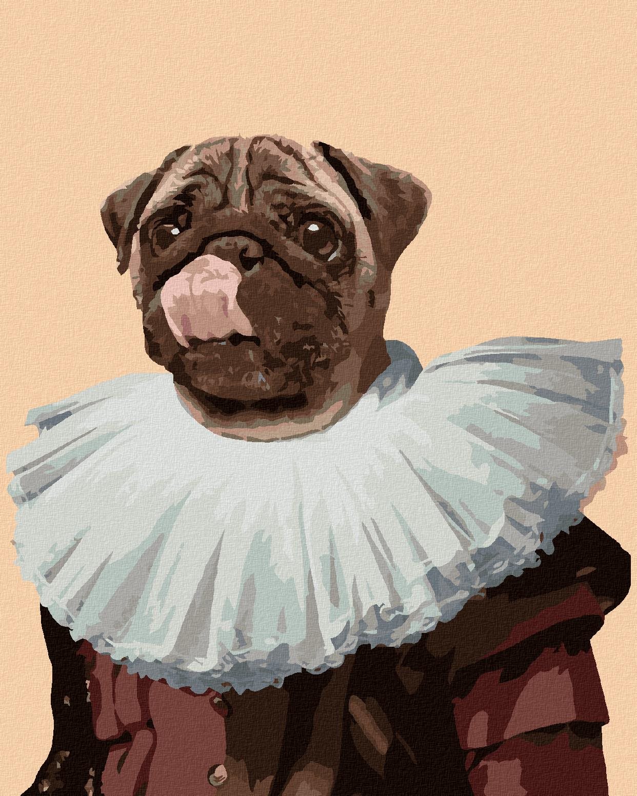 Maľovanie podľa čísel - Kráľovský pes - mops, 40 x 50 cm, bez rámu a napnutého plátna