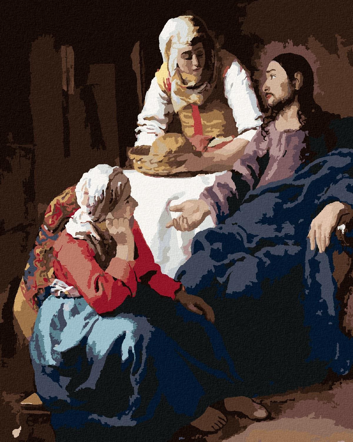 Maľovanie podľa čísel – Kristus s Máriou a Martou (J. Vermeer), 80 × 100 cm, bez rámu a bez napnutia plátna